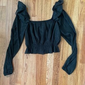 NWOT Black Sparkle Long Sleeve On-Off-Shoulder Crop Top. Small.🖤